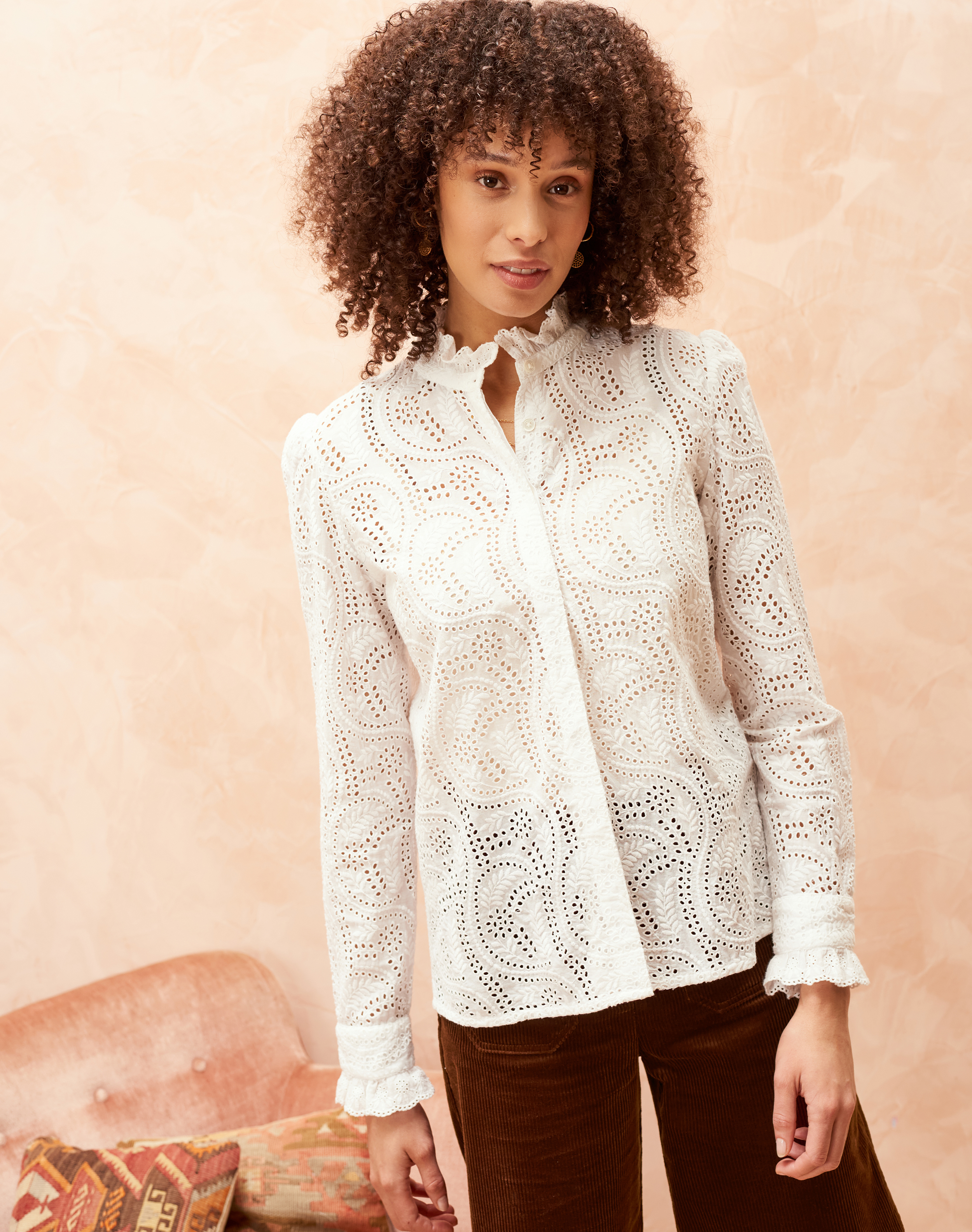 Organic Cotton Broderie Anglaise Shirt White