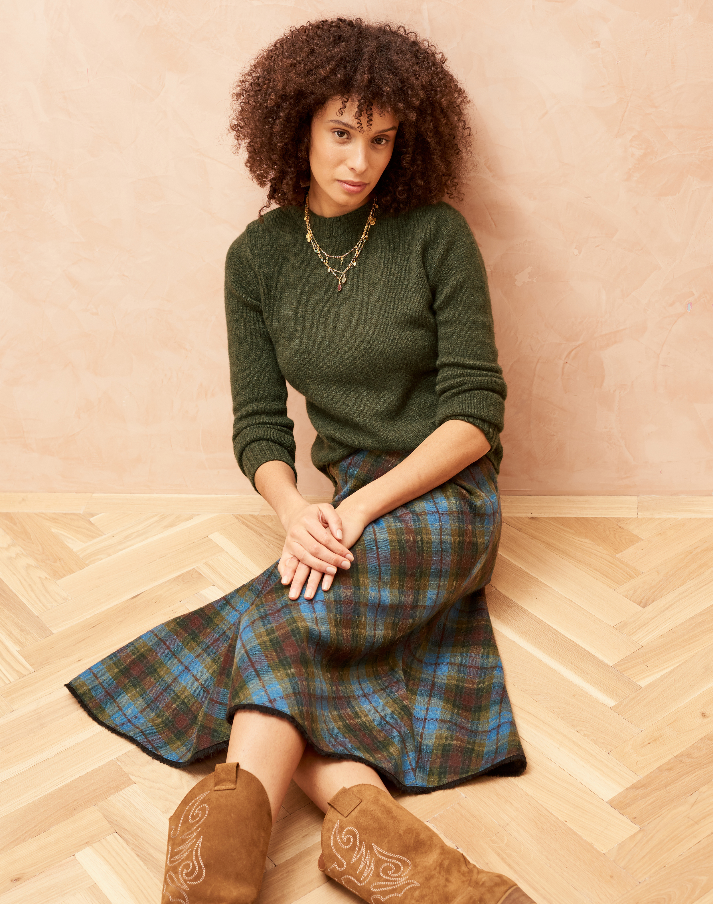 Scottish Mohair Wool Check Skirt Sorrel & dusk