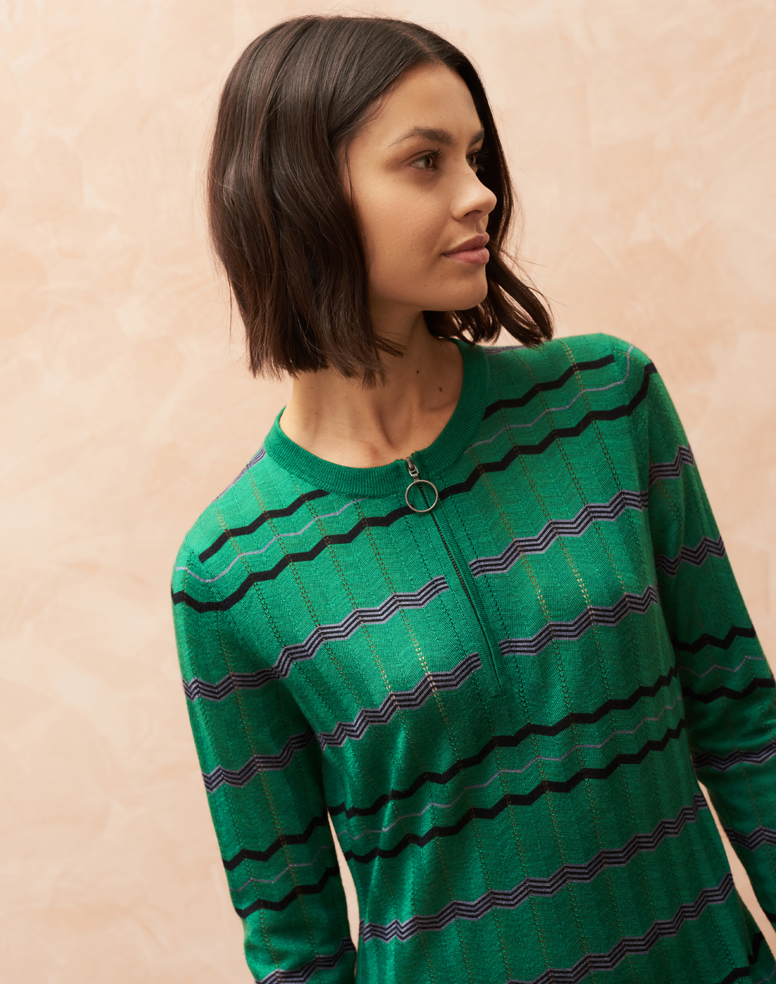 Merino Wave Knit Stripe Dress Emerald