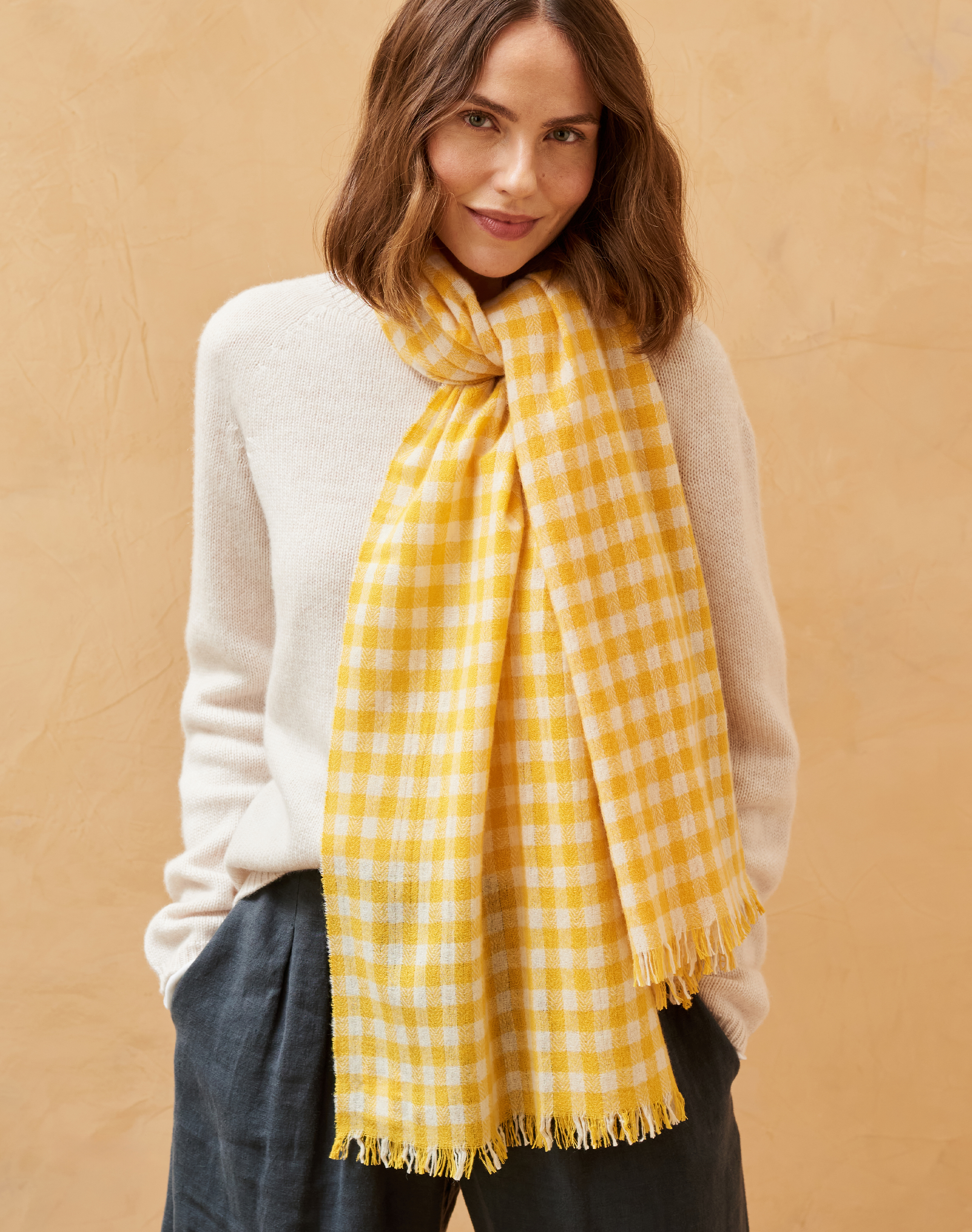 Cashmere Gingham Stole Daffodil