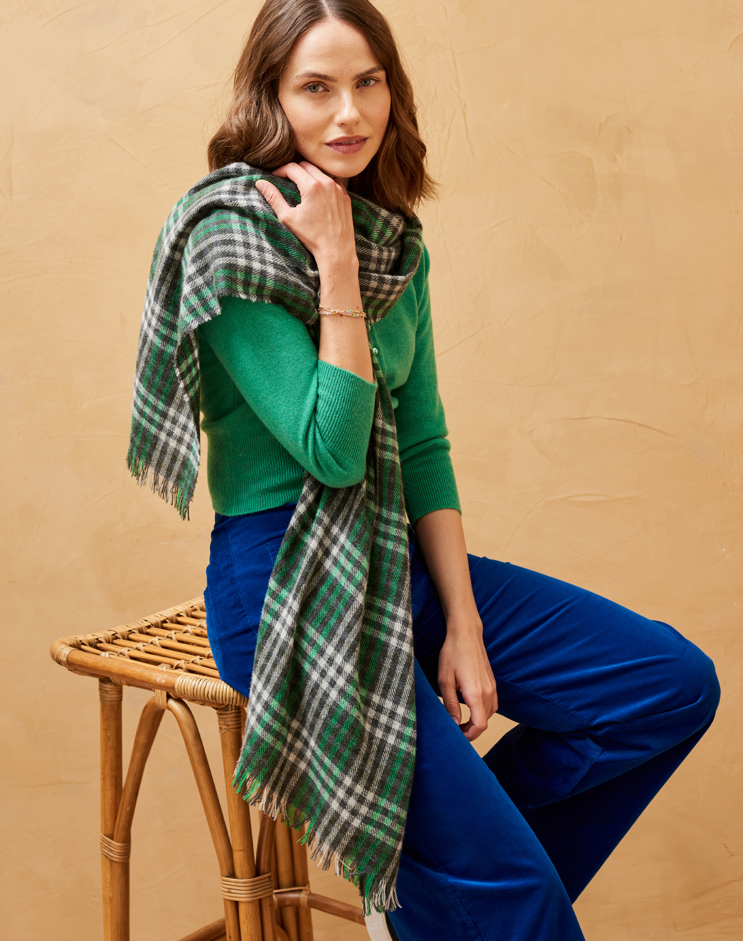 Cashmere Checked Chartouche Pewter & emerald
