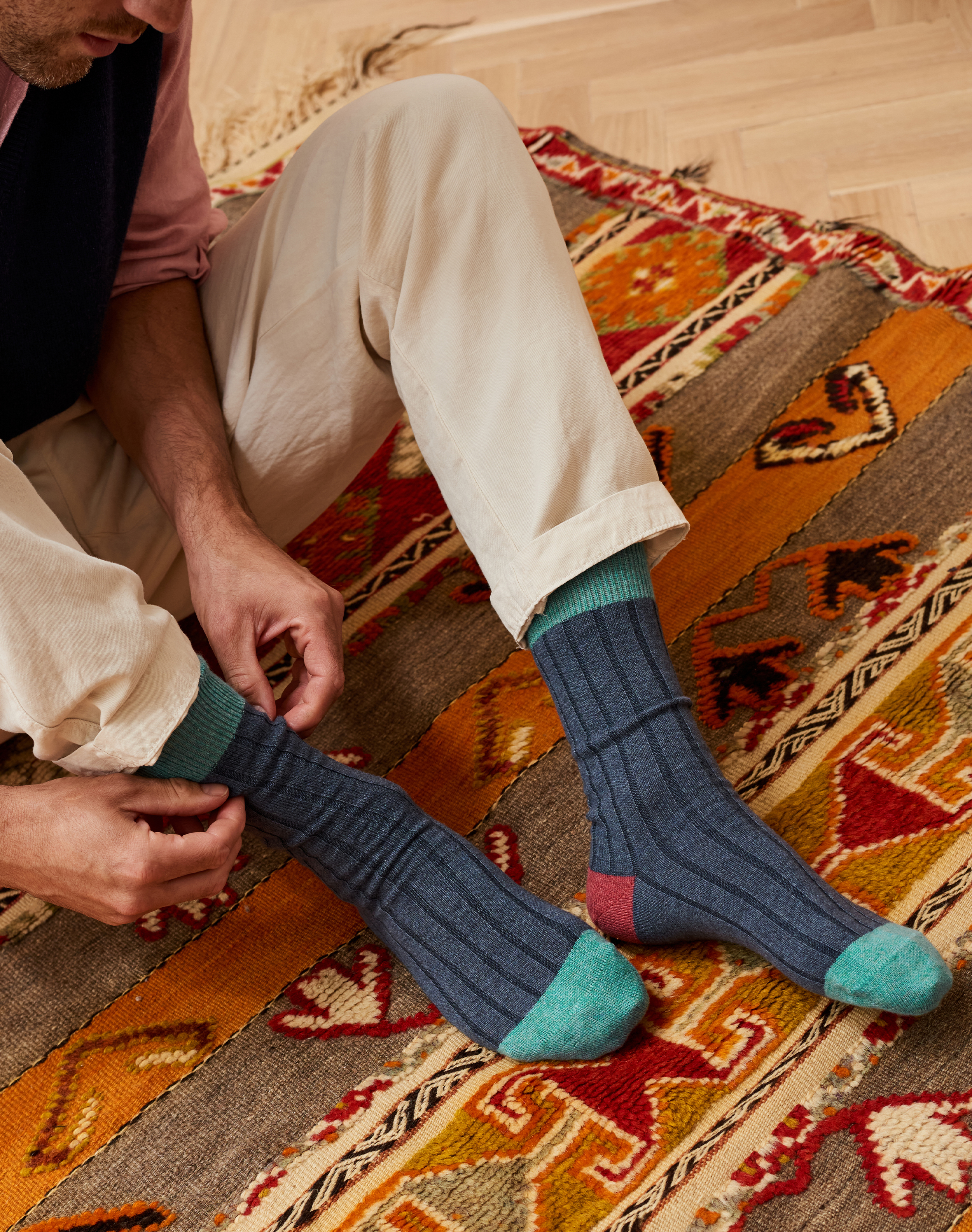 Men’s Cashmere Patch Socks Indigo