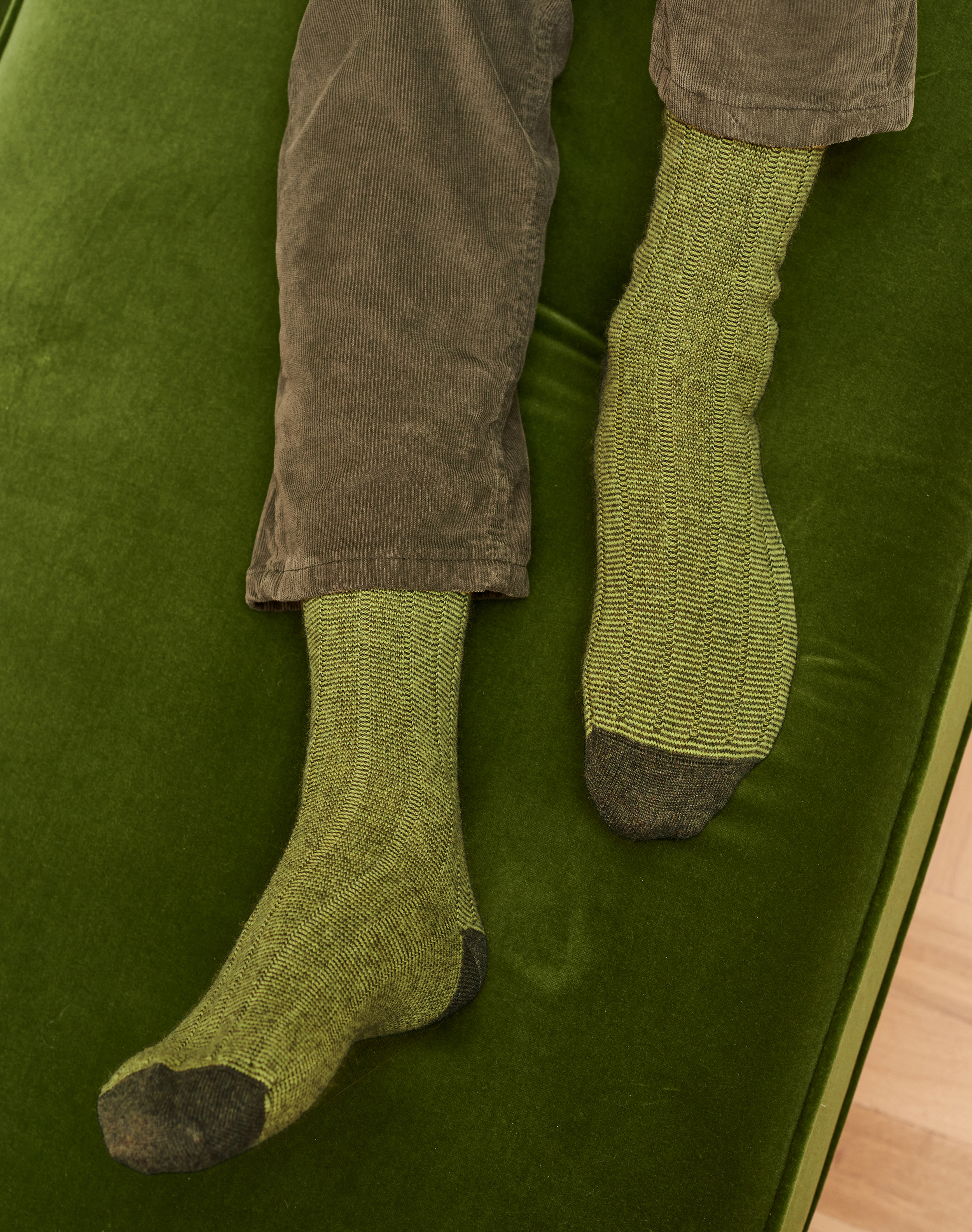 Men’s Cashmere Stripy Socks Sorrel & chartreuse