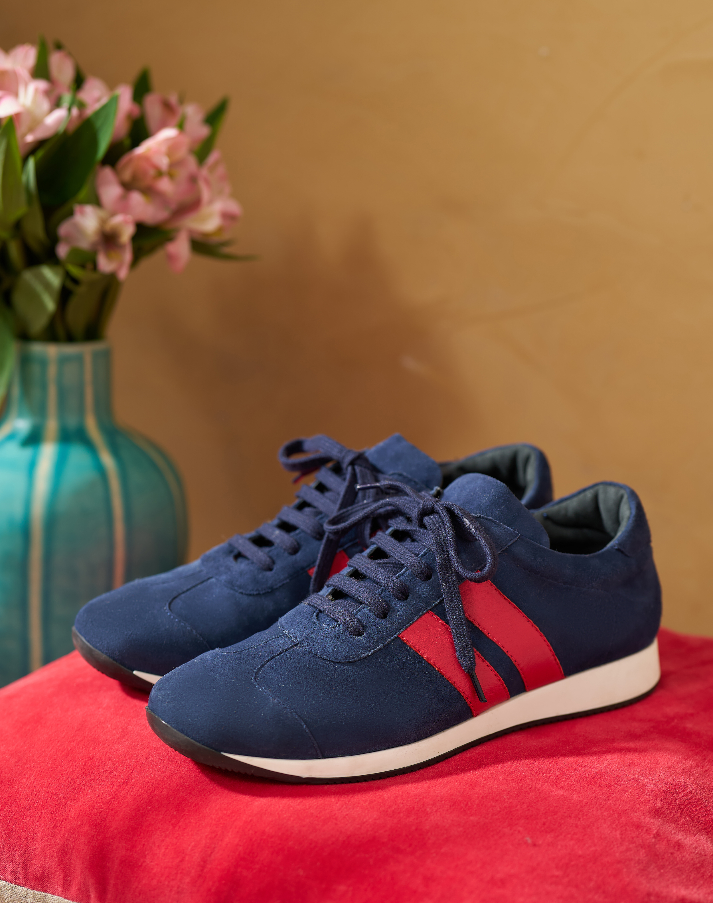 Leather & Suede Trainers Navy & henna