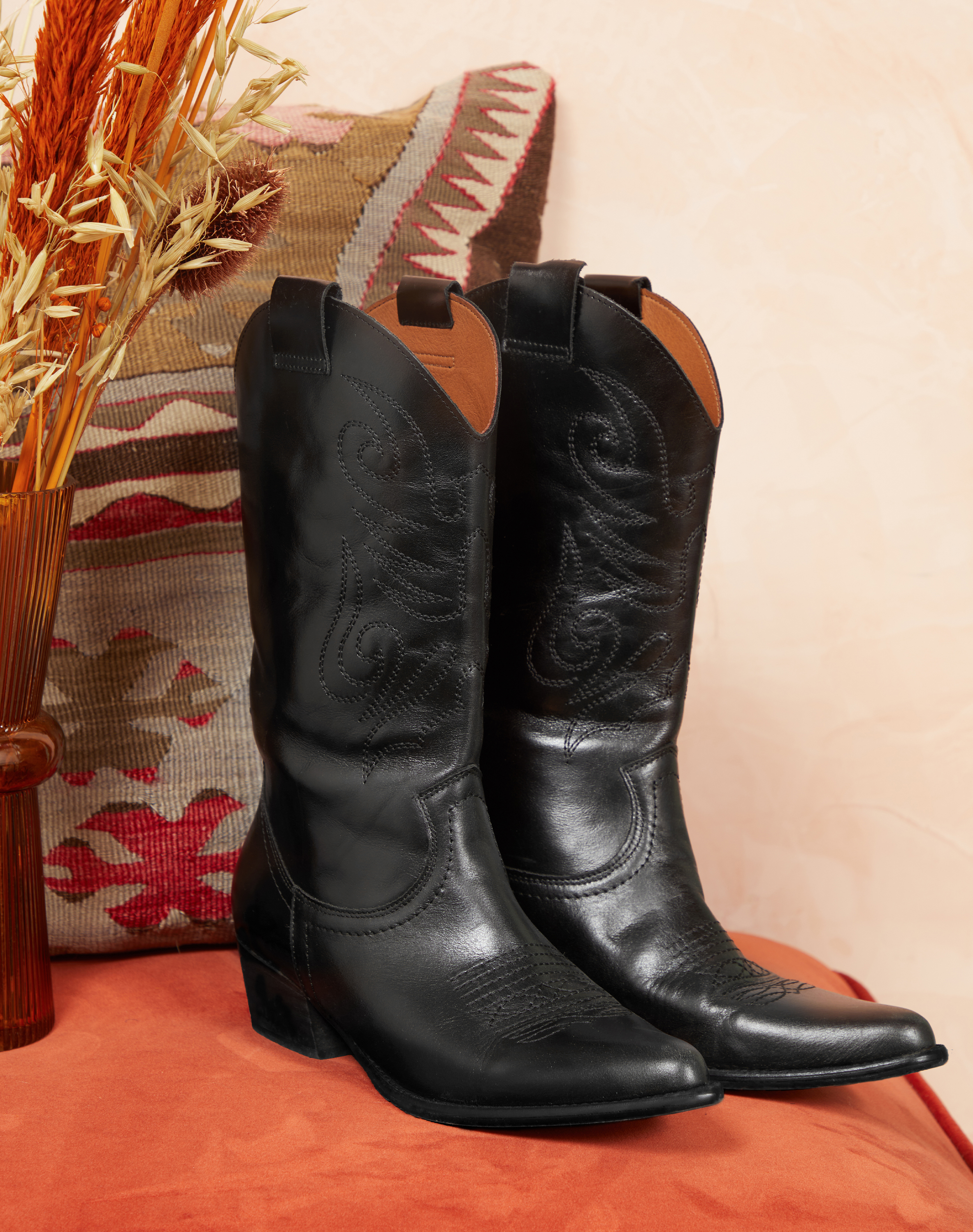 Leather Cowboy Boots Black