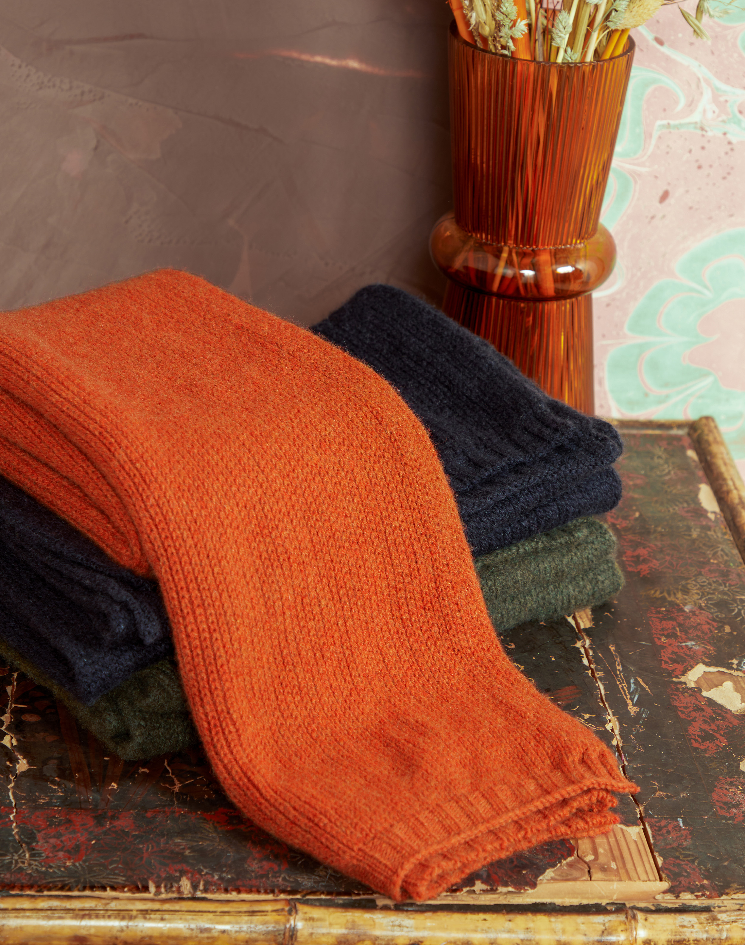 Cashmere Knitted Scarf Ember