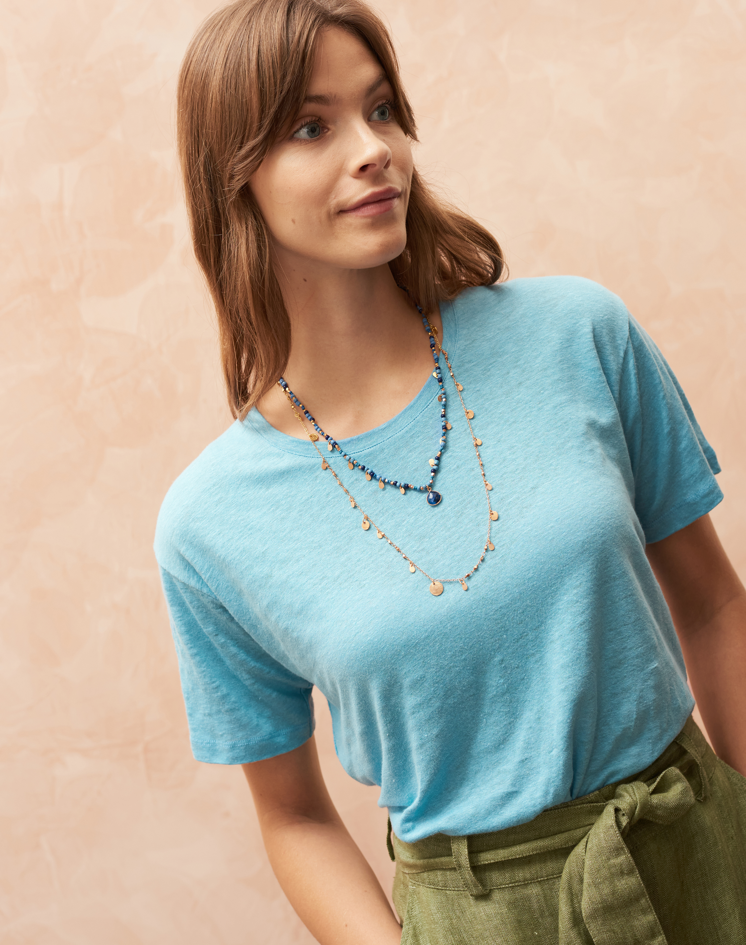 Linen Knit Slouchy T-Shirt Sky Blue